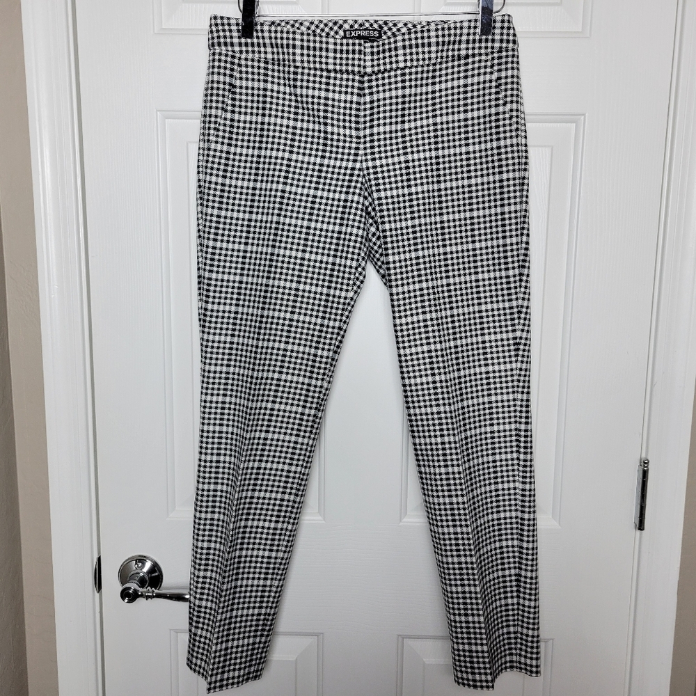 Express Columnist Dress Pant Size 4R Studio Stretch Black White Check Plaid
